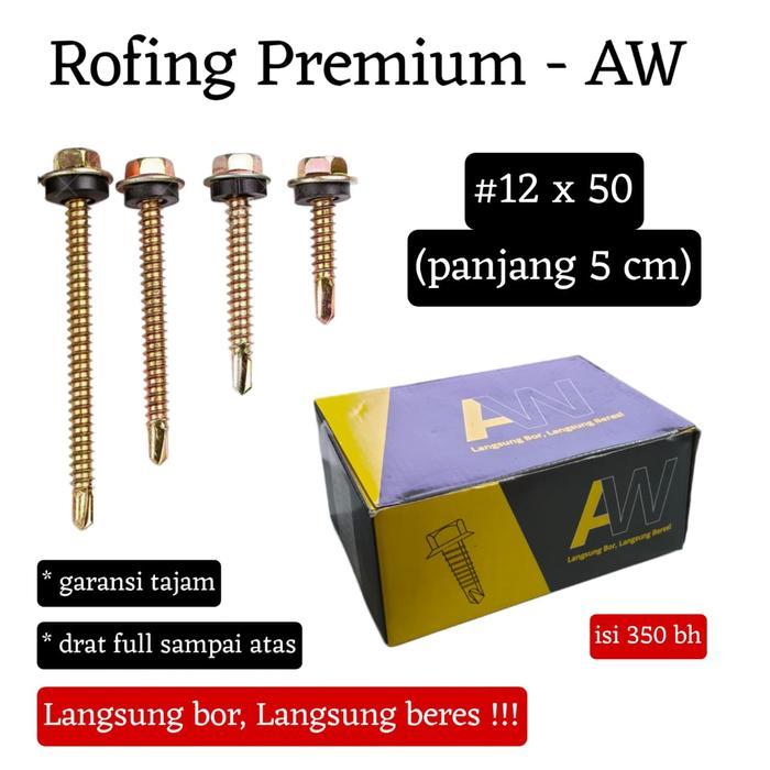 Terlaris Baut Rofing 12 X 50 (Aw) Premium - Panjang 5 Cm - Harga Per Box (Isi 350 Bh)