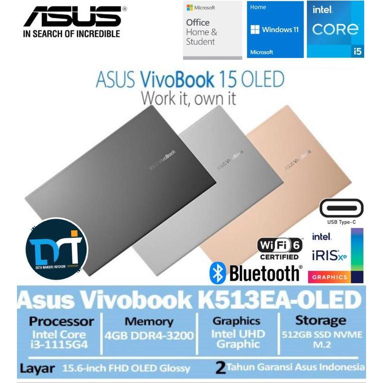 NEW ASUS K513EA OLED551 OLED552 OLED553 - I5-1135G7 8GB 512GB OLED W11+OHS