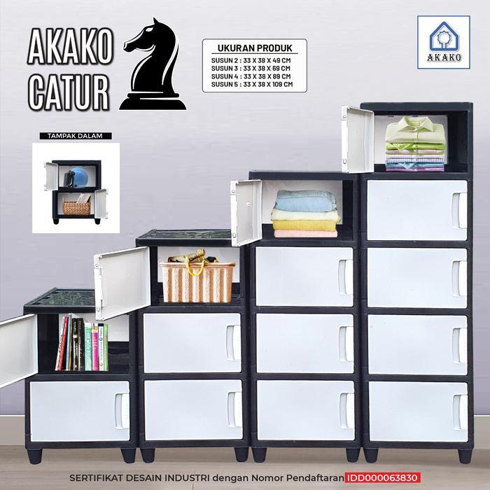 SALE  Lemari Pakaian Plastik Akako Laci CATUR Hitam Putih KOKOH KUAT ORIGINAL