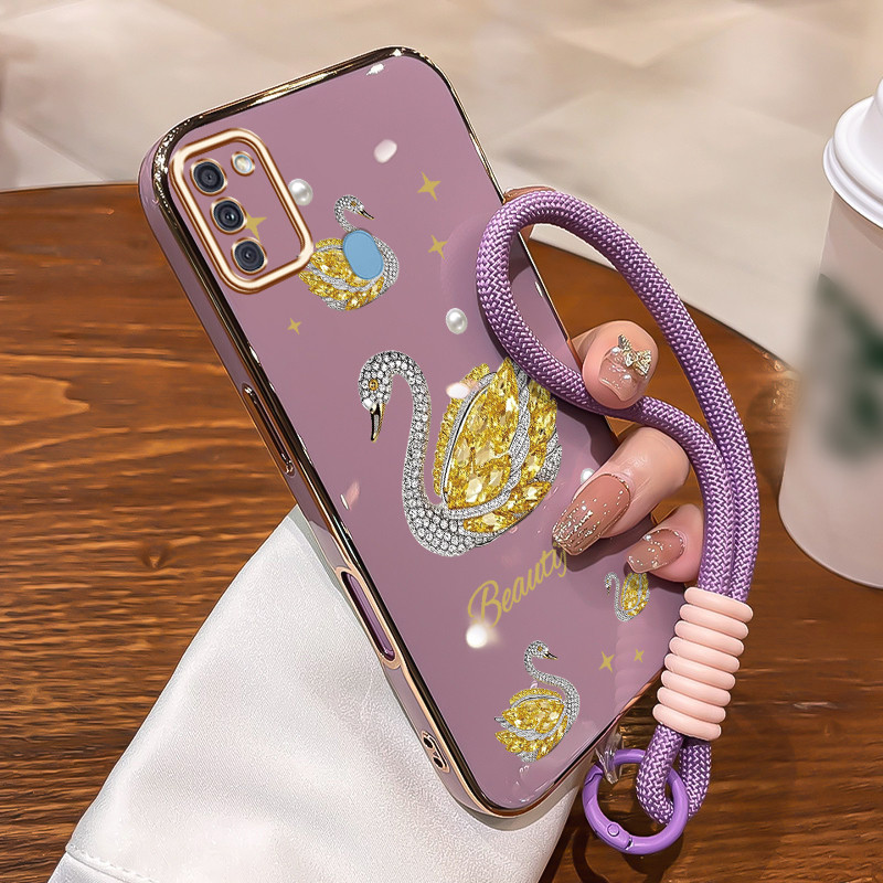 Casing Untuk Samsung Galaxy A11 M11 Case Casing pola angsa Kesing Sisi Electroplating Tali Kasing HP
