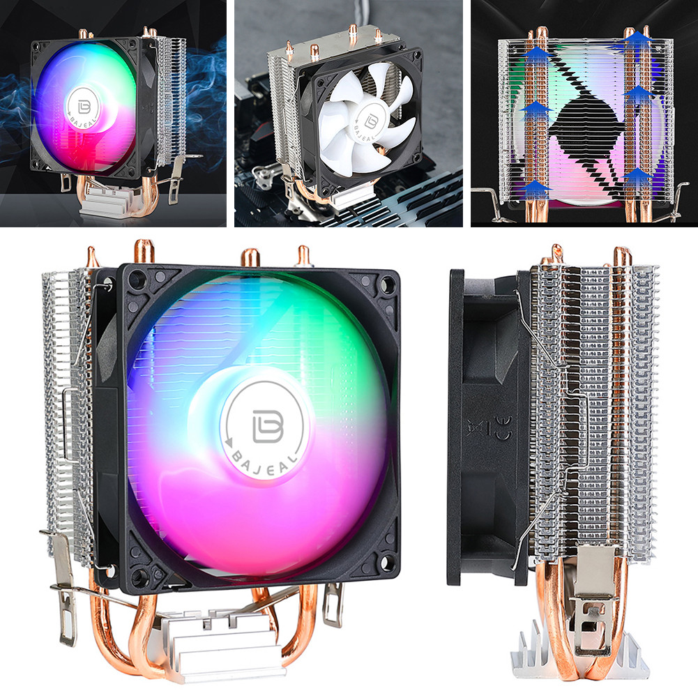 90mm CPU Cooler with 2 Heat Pipes Quiet Rainbow RGB Cooling Fan 3PIN Silent RGB Fan for Intel 1150/1