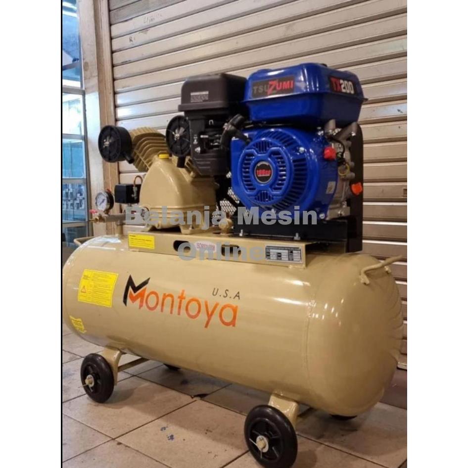 Compressor Angin 2 pk Montoya Komplit Engine Bensin Tsuzumi 6,5 hp