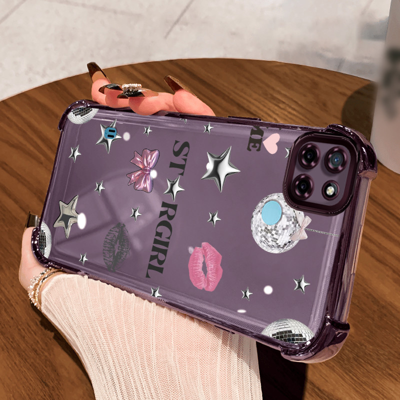 Casing Hp untuk Realme C21Y Realme C25Y C21 C15 Case Gaya polos dengan jejak lipstik Kasing gaya Lim