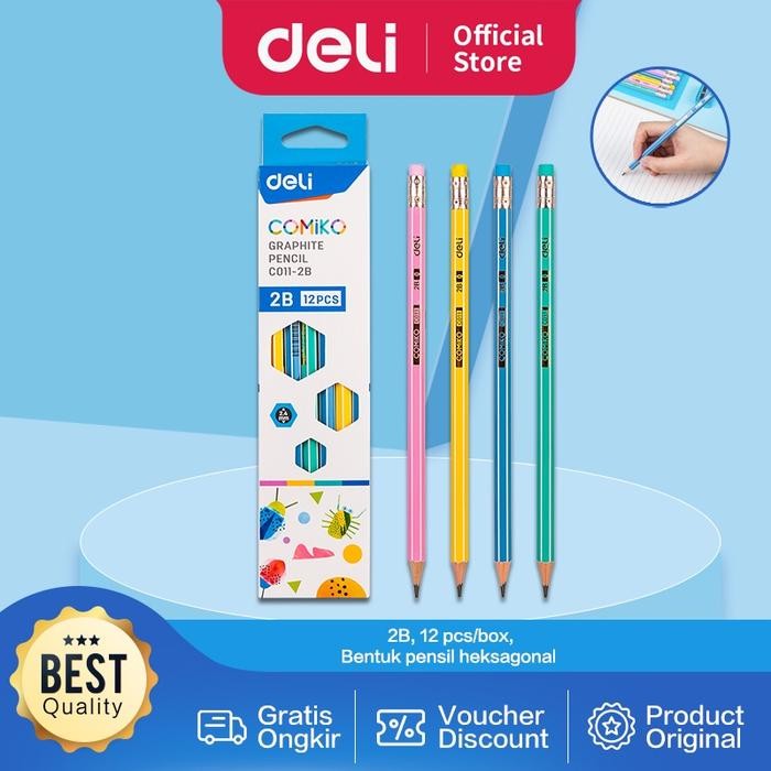 

Deli Pencil / Pensil 2B Hexagonal 12pcs, Lapisan Luar Warna Pastel, Bahan Ramah Lingkungan EC011-2B