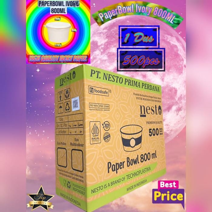 

ISI 500pcs Paper bowl Ivory 800ml NESTO Paper bowl Putih 27oz Mangkuk