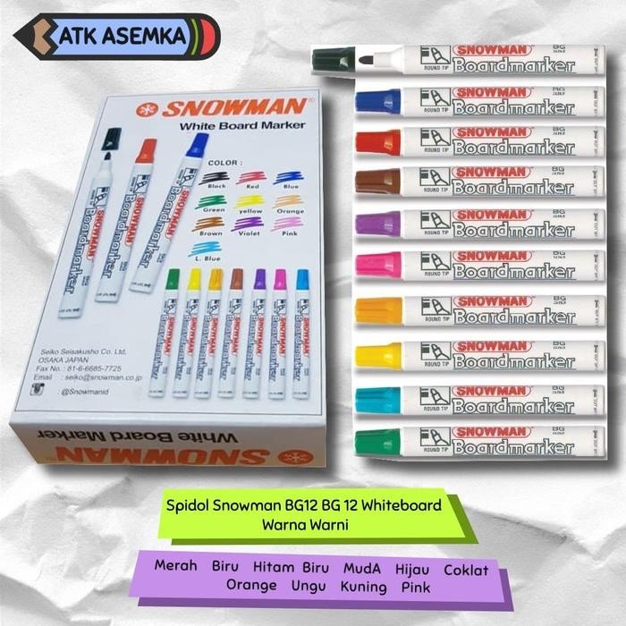 

New Spidol Snowman BG12 BG 12 Whiteboard Warna Warni