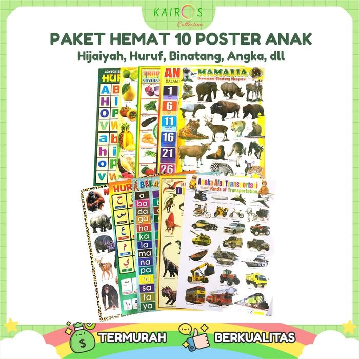 

OJ Paket 10 Poster Anak Edukasi Belajar Huruf, Angka, Hijaiyah, Binatang, Buah, Kendaraan Alat