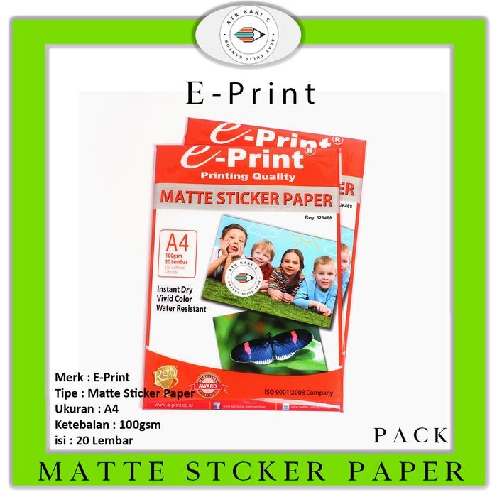 

EPRINT STICKER MATTE PAPER / KERTAS STICKER MATTE DOFF A4 100GSM