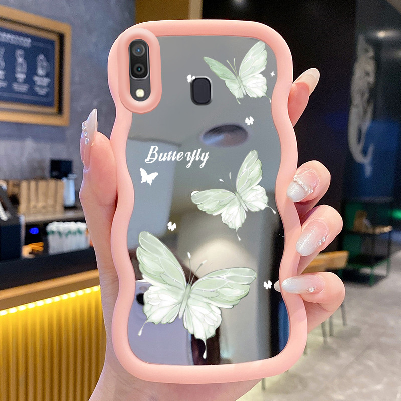 Casing Untuk Samsung A20 A30 M10s Case Casing Kupu-kupu hijau terang Pola HP Cesing Macaron Kasing M