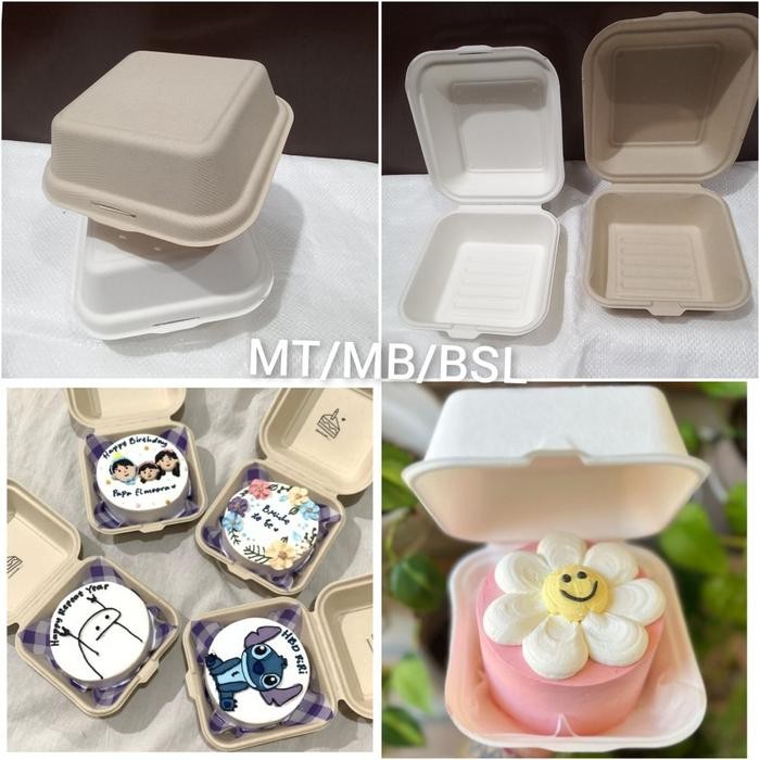 Bagasse Box Lunch Burger Cake Tart Box Bento Korean Cake Kotak Burger Cake Mini 5Pcs