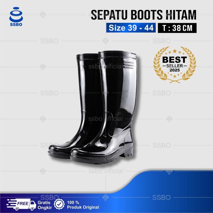 Brodo - Sepatu Boots Hitam Tinggi 35 Cm Pvc Karet / Sepatu Boots Hitam D