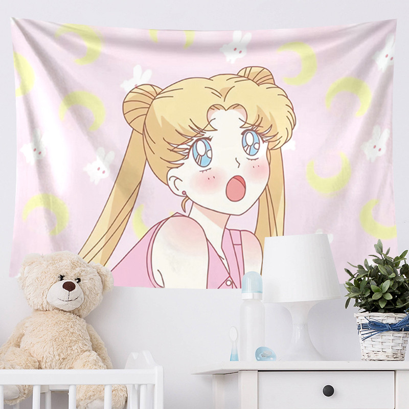 Wall Tapestry Kawaii Sailor Moon Hippie Wall Hanging Macrame Tapestry Bedspread Carpet Wall Cloth Ma