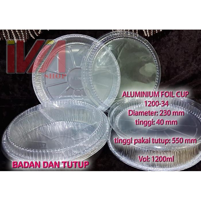 RX 1200 Cup Alumunium Foil Bulat tray Wadah + Tutup
