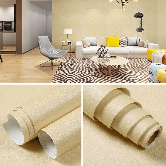 Wallpaper Dinding Motif Polos Cream Ukuran 45CM X 9-10METER