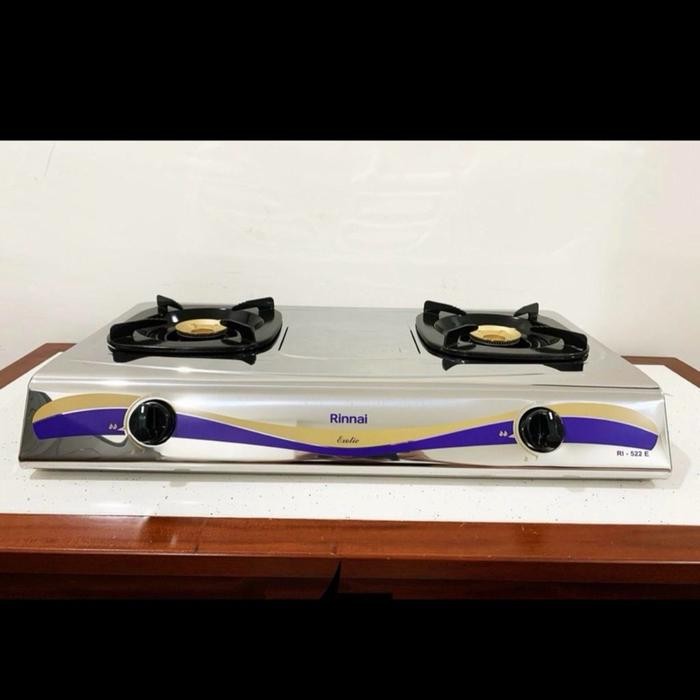 Terbaik Kompor Gas 2 Tungkus Rinnai 522E Stainless Steel 100% Ori