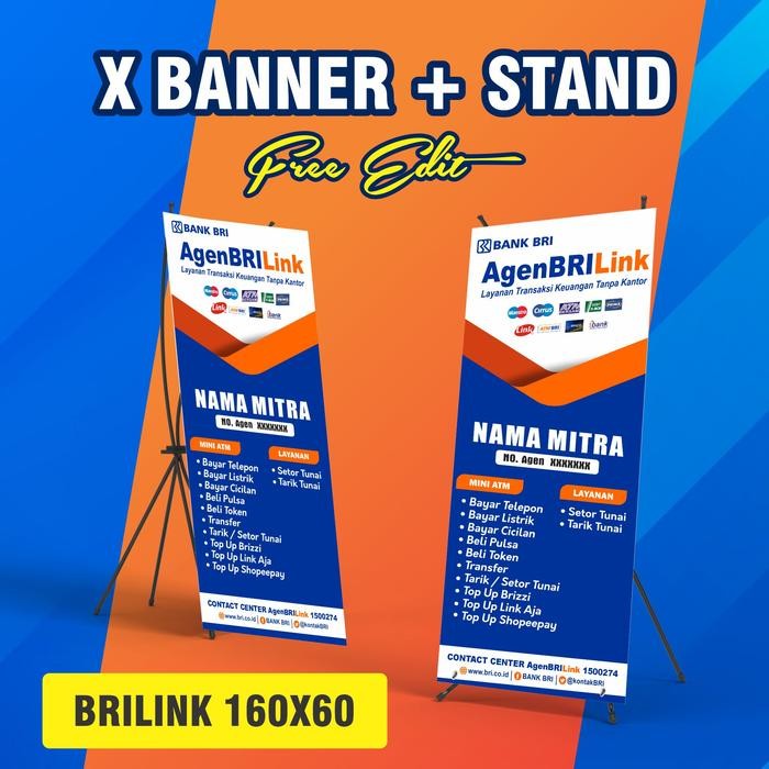 X Banner Brilink + Stand / 1 Set Dengan Rangka / Agen Bri Link / Banner Brilink Berkualitas
