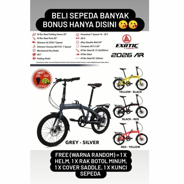 Sepeda Lipat 20 Exotic 2026 AR boncengan 7 Speed Shimano banyak bonus