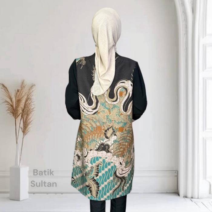 Atasan Tunik Batik Wanita Kain Doby Bordiran Reguler Fit Lapisan Tricot Waffle Mewah Elegan Formal