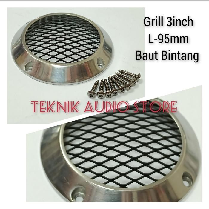 Grill Tutup Speaker Midrange 3Inch Plus Baut L Aluminium Chrome