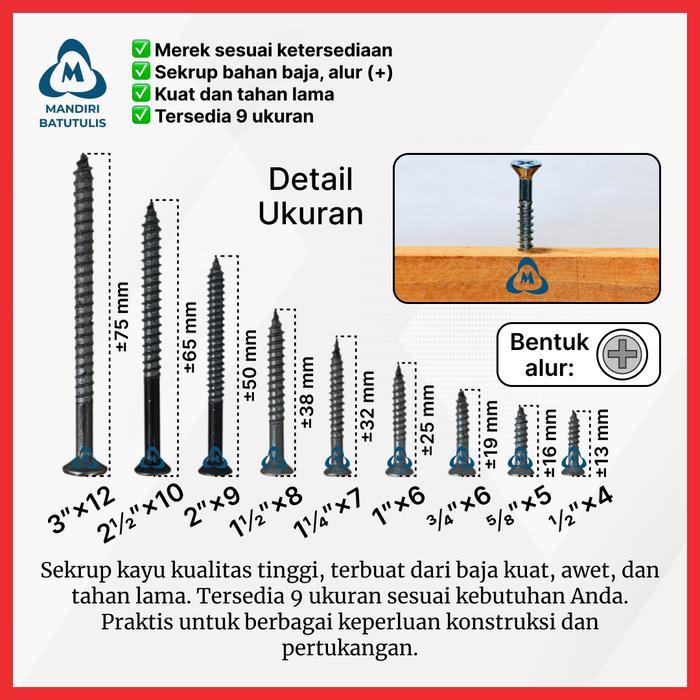 NEW Sekrup Kayu Hitam Baja Kuat- Wood Screw Kualitas Drywall Skrup Furniture - Skrup Kayu RRT