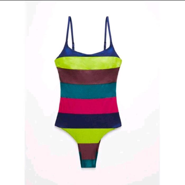 Baru Oysho Sapphire Green Stripe Bandeau Swimsuit Original - Size S , M
