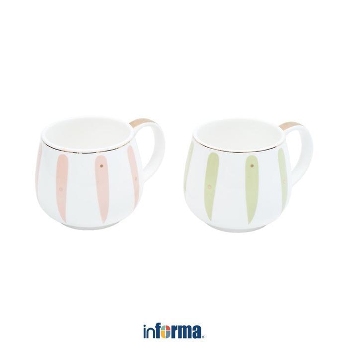 INFORMA APPETITE SET 2 PCS ASAMI MUG - PINK/HIJAU CANGKIR GELAS KOPI TEH KERAMIK CANGKIR MINUM