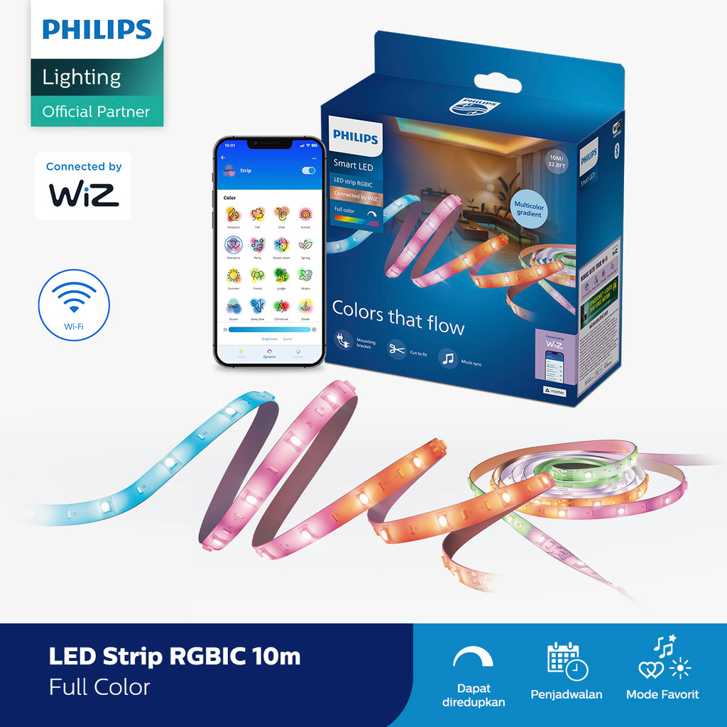 Philips Lampu Smart Wifi Led Strip RGBIC 10M