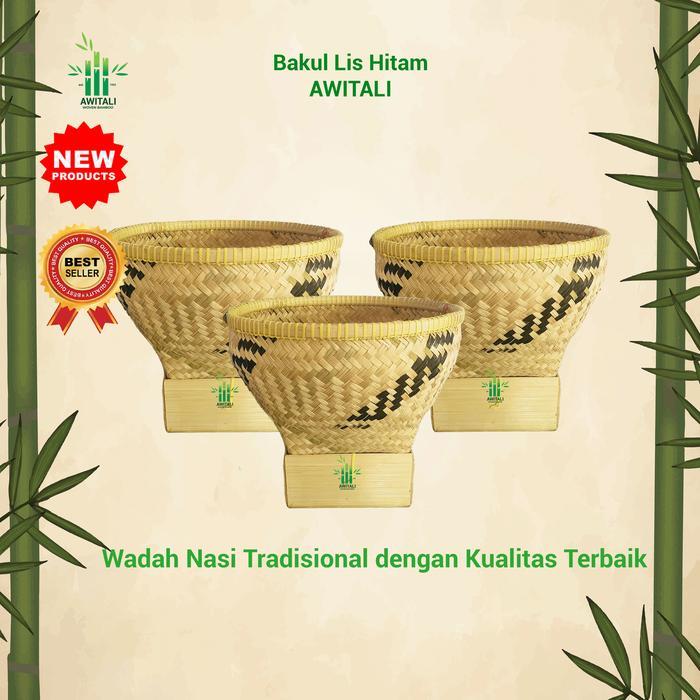 NEW Bakul Nasi Bambu Kecil Lis Hitam Merah Wadah Boboko Nasi Anyaman Bambu Ceting Wakul