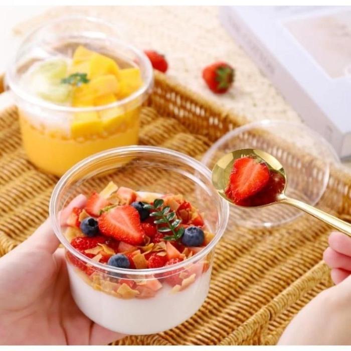 Cod 50Pcs Puding Jelly Cup + Tutup Gelas Cangkir Cup Dessert Box Mini 150Ml Kotak Dessert Box Dus