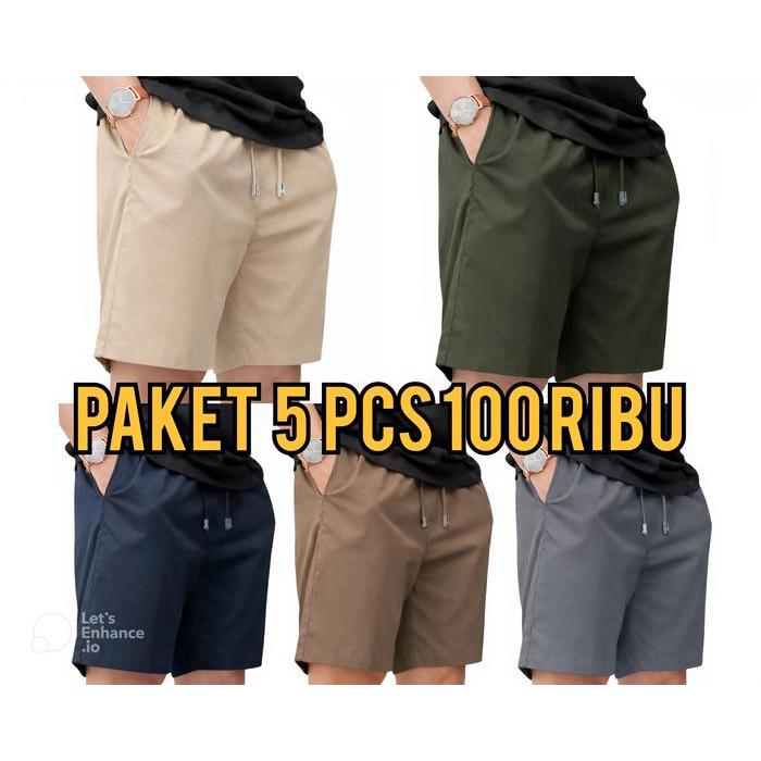 PROMO COD 100 RIBU DAPAT 5 PCS Celana Santai Pendek Pria Boardshort Katun Nyaman Fit Boxer Sport