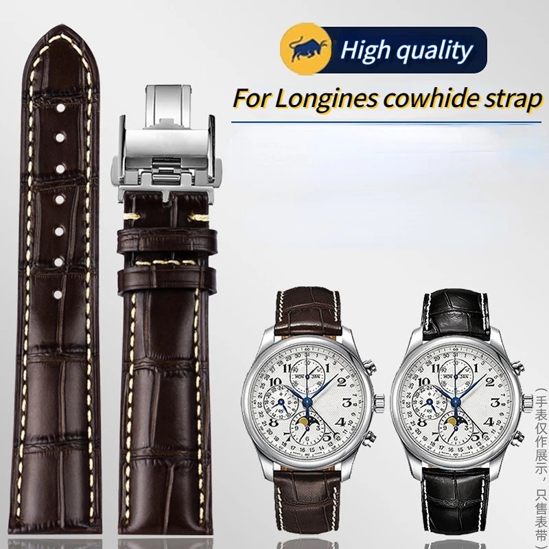 For Longines Masters Collection L3 L4 L2.628/L2.673 Watch Strap Cowhide Leather Butterfly Buckle