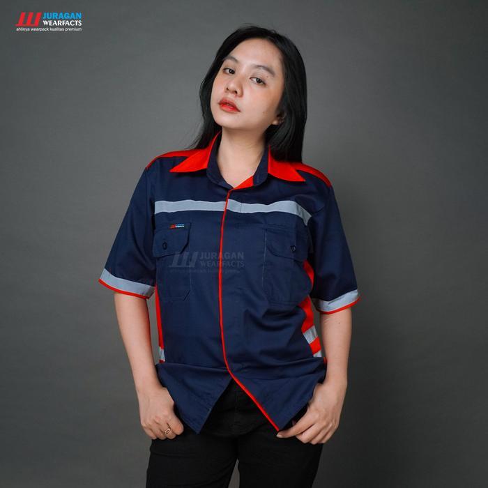 DISKON Kemeja Lengan Pendek seragam kerja lapangan Safety Proyek Baju Wearpack lengan pendek Pria