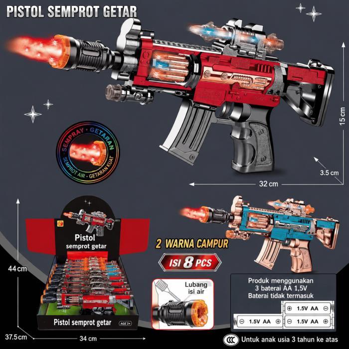 MahiToys - Mainan Anak Tembakan Suara Lampu, dan Asap Keren Spray Gun AK Rifle Mainan Anak