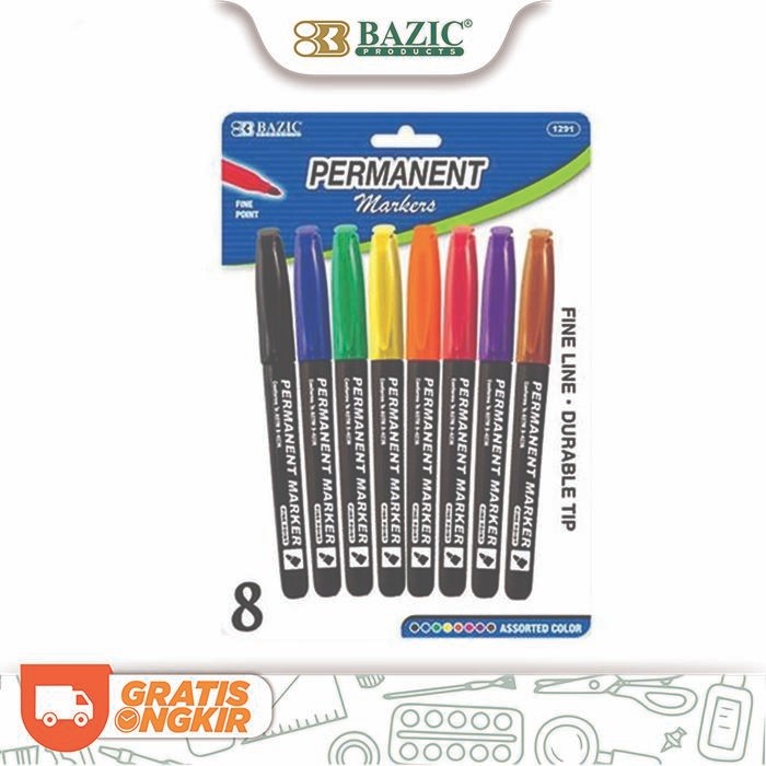 

Bazic Bright Colors Fine Tip Permanent Markers w/ Pocket Clip (8/Pack)