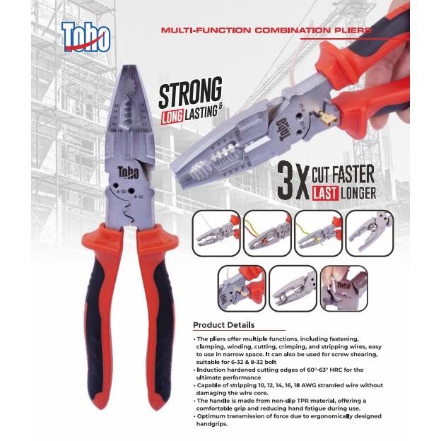 Tang Kombinasi 8,5 Inch Multifungsi 7 In 1 Crimping Kupas Kabel Potong Toho