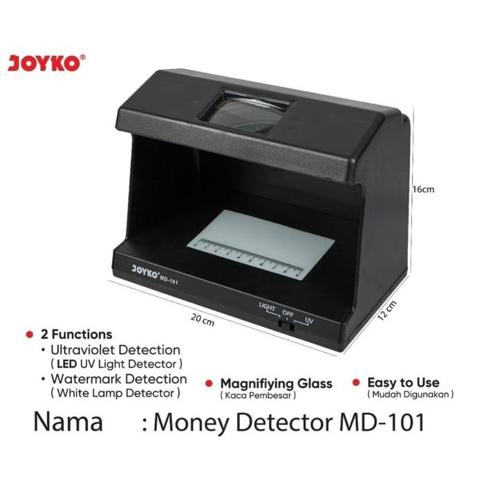 Money Detector JOYKO MD 101 Lampu UV LED /Alat Deteksi Uang Asli MD101
