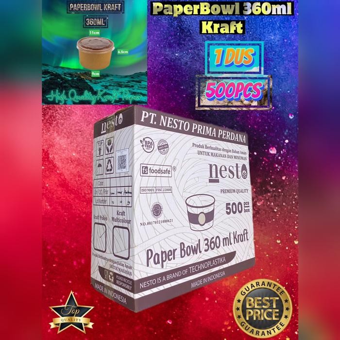 

ISI 500pcs Paper bowl Kraft 360ml NESTO Paper bowl Coklat 12oz Mangkuk