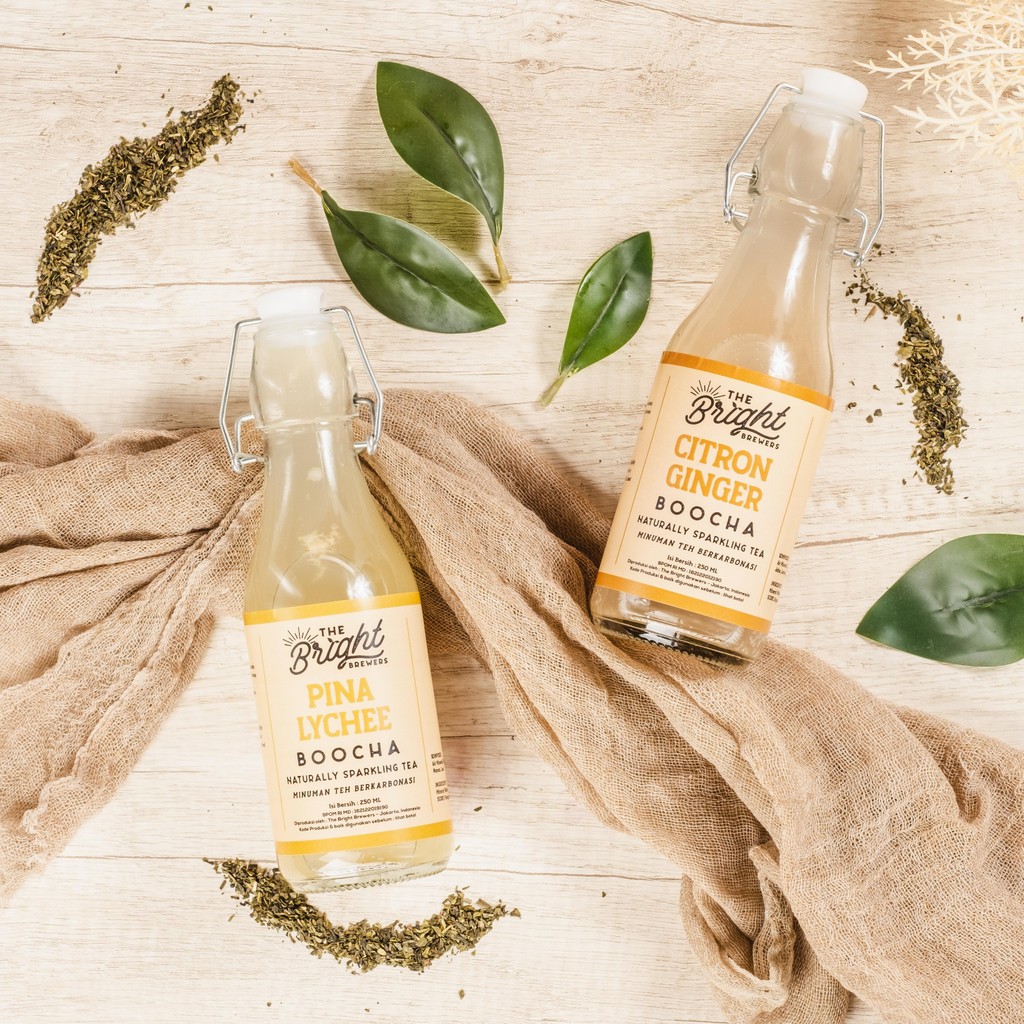 Kombucha Teh Fermentasi The Bright Brewers Bundle 2 botol 250 ml Pina Lychee - Citron Ginger (rasa N