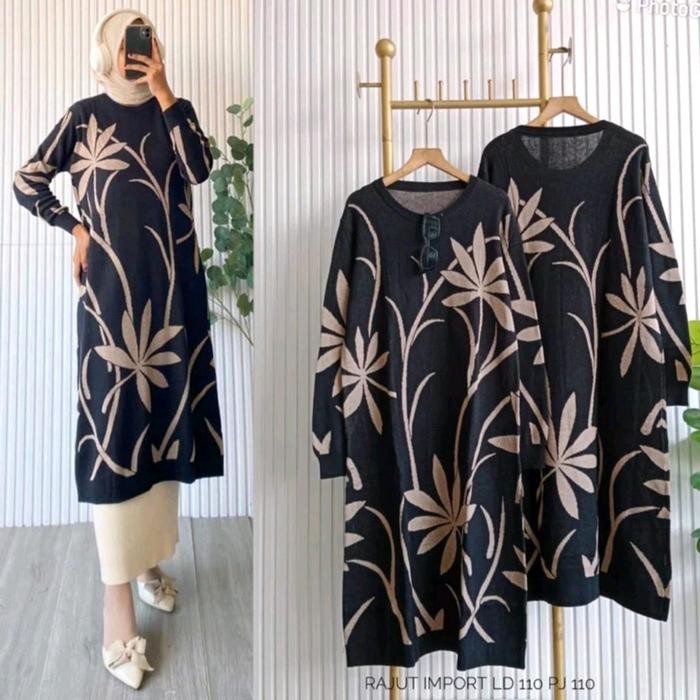 Tunik Wanita Rajut Import Motif Daun