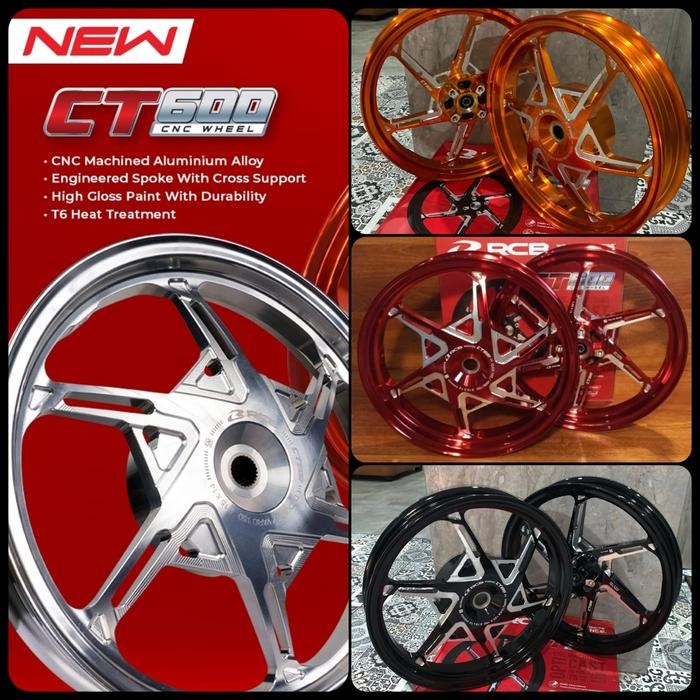 Velg Rcb Ct600 Cnc Merah/Hitam/Orange Vario125/Vario150 Diameter 185 4Hole/215 Ring 14 Sepasang