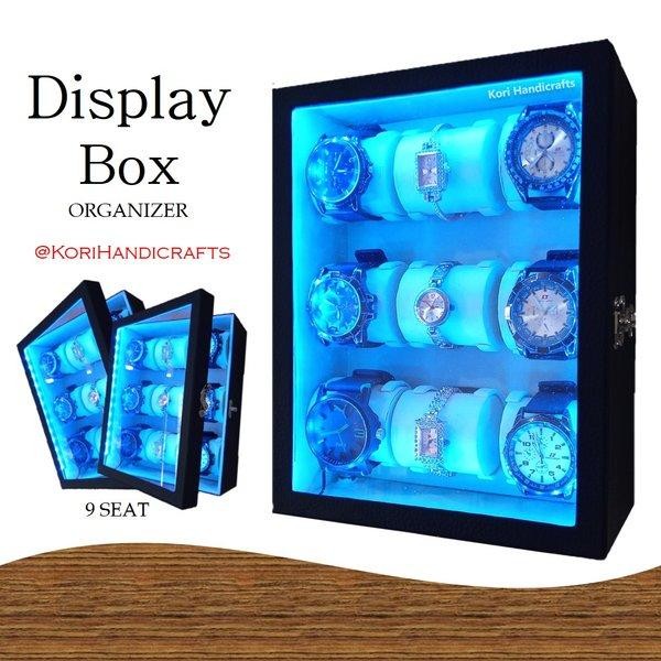KOTAK JAM BOX DISPLAY JAM TANGAN AKRILIK PRIA WANITA LENGKAP LAMPU