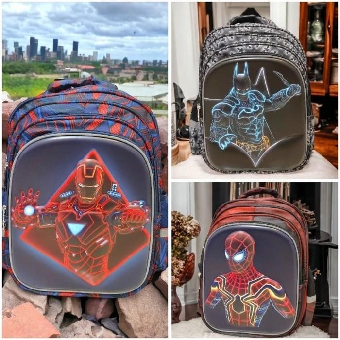 ORIGINAL Tas anak sekolah SD laki superhero Batman ransel Spiderman kapten READY STOCK