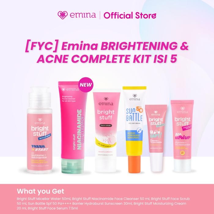 Pilihan- [Fyc] Emina Brightening & Acne Complete Kit Isi (Paket Lengkap Skincare Mencerahkan