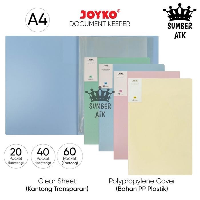 

New Document Keeper Clear Holder A4 20 , 40 , 60 Lembar Map File Dokumen Folder Joyko Pastel