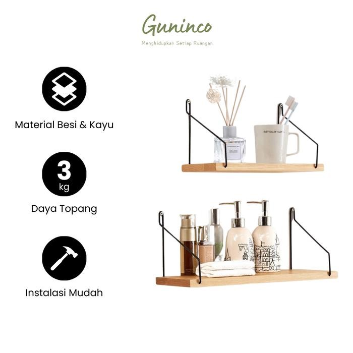 

New [GUNINCO] RAKA Rak Dinding Kayu Besi Tempel Hiasan Dinding Organizer Shelf Organizer Serbaguna
