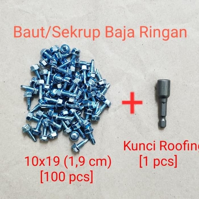 Pilihan- [Paket] Baut/Sekrup Baja Ringan 19 Mm + Kunci Roofing