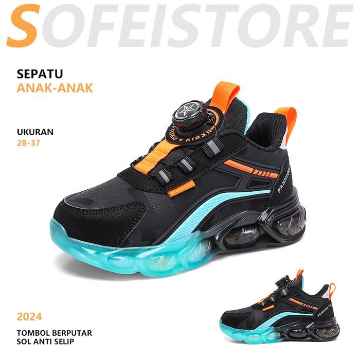 Piero Kidswear - Sepatu Sneakers Siswa Sepatu Anak Hitam Sepatu Anak Laki-Laki Lari Sol Lembut