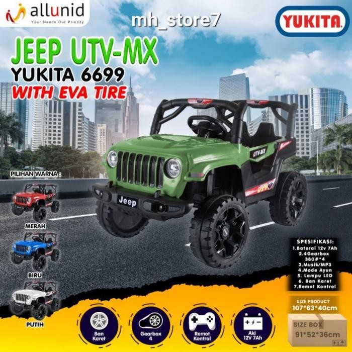 Mainan Mobil Aki Anak Jeep Yukita 6699 UTV MX Yukita-6699 . Ban karet