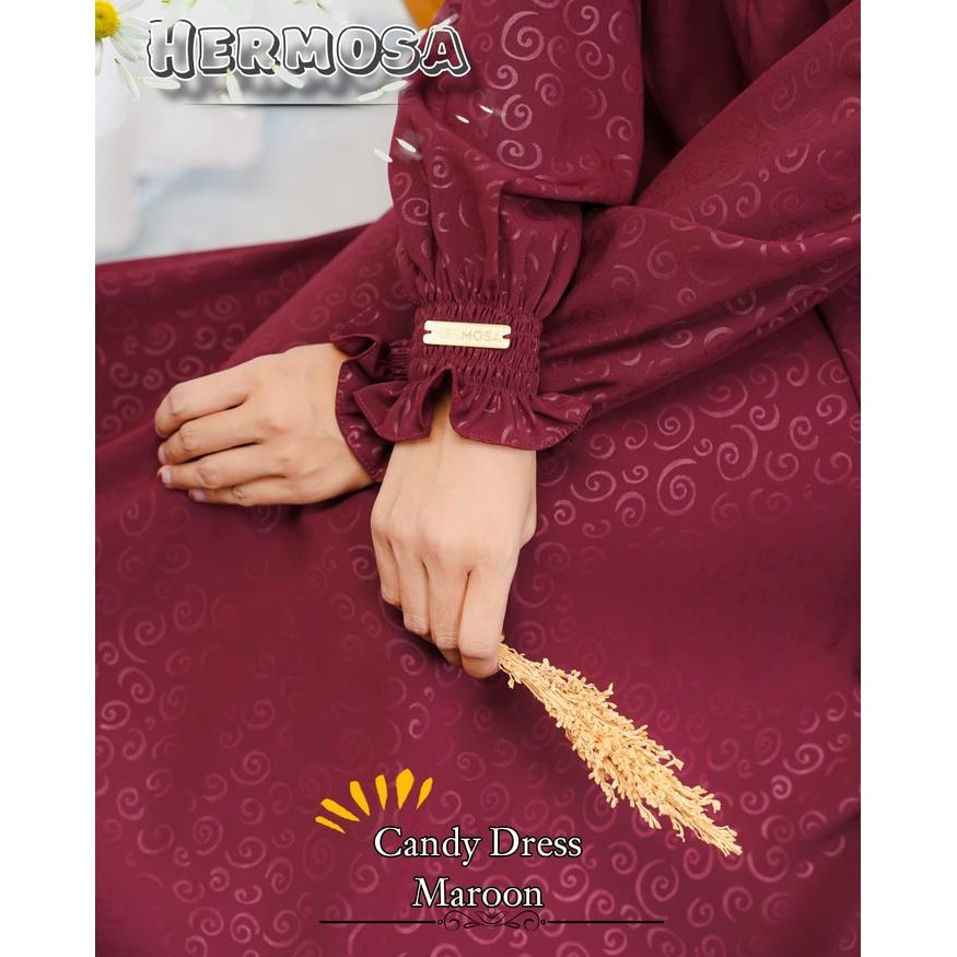 [Abaya Hermosa]Abaya hermosa wolfis embos motif candy marun-Aabaya merah maroon-Abaya manset karet