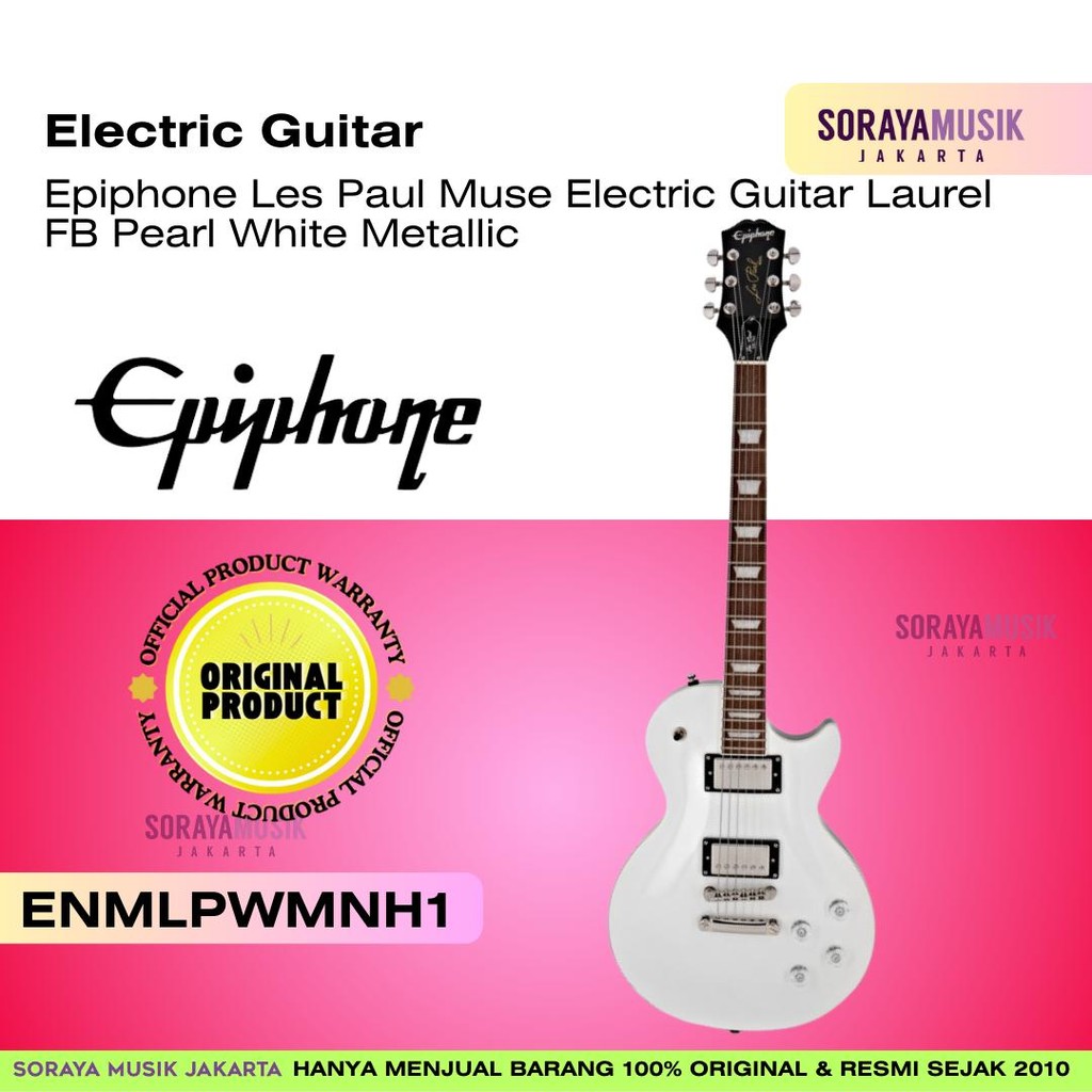 Epiphone Les Paul Muse Electric Guitar Laurel FB Pearl White Metallic | Garansi Produk Resmi | Produ